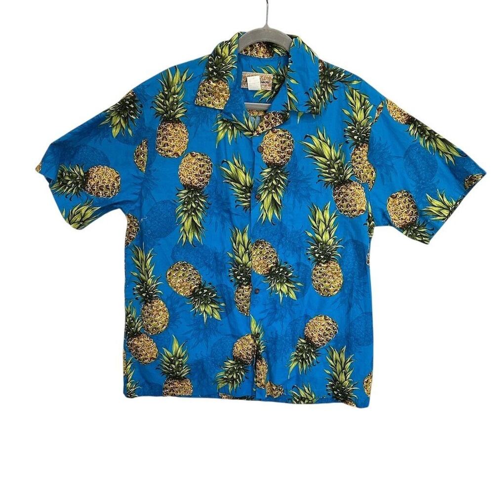 Blue Hawaii Men's‎ Shirt M Graphic Print Short Sleeve Casual pineapple Vintage